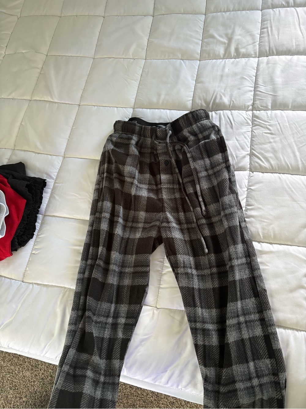 Men's Gray Plaid Fleece Pants - Cozy Lounge Trousers